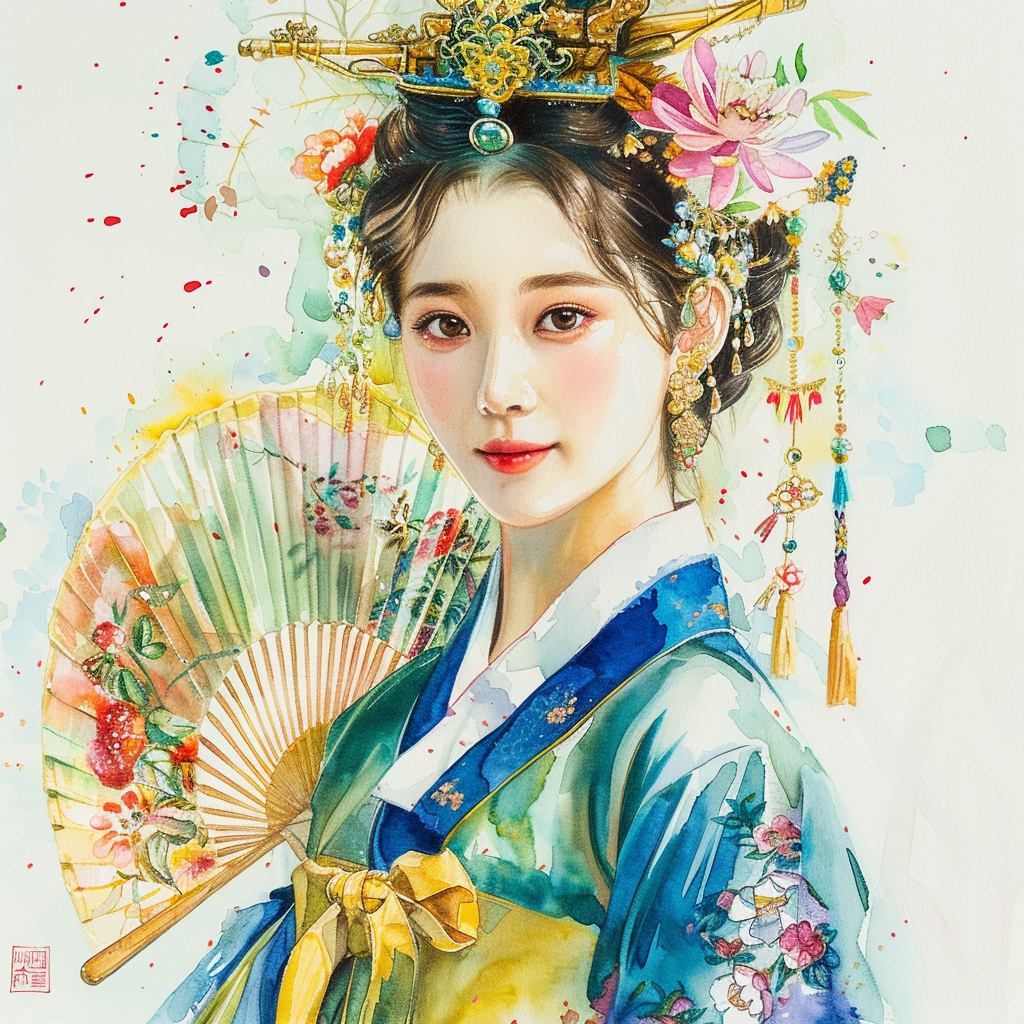 Regal Grace: Korean Princess with Fan