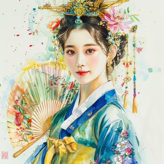 Regal Grace: Korean Princess with Fan