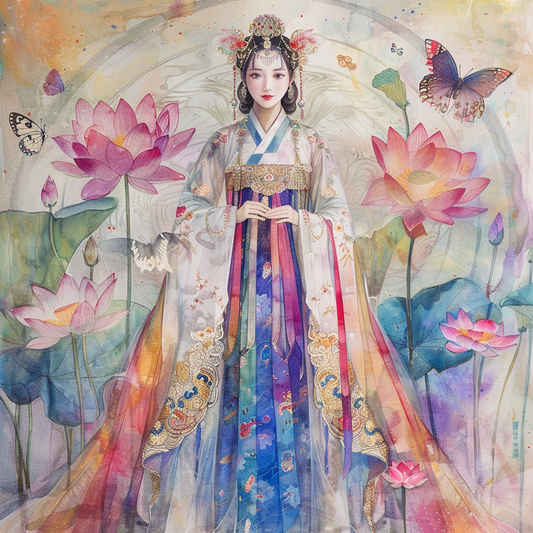 Celestial Bride Among Lotus Blossoms and Butterflies