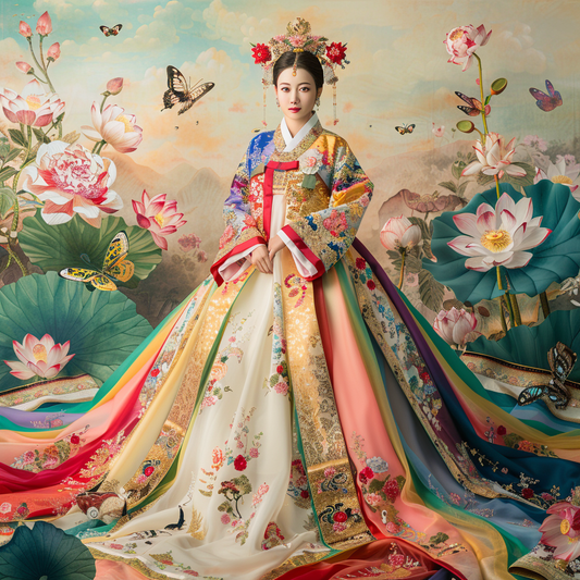Majestic Harmony: The Lotus Bride in Hanbok Splendor