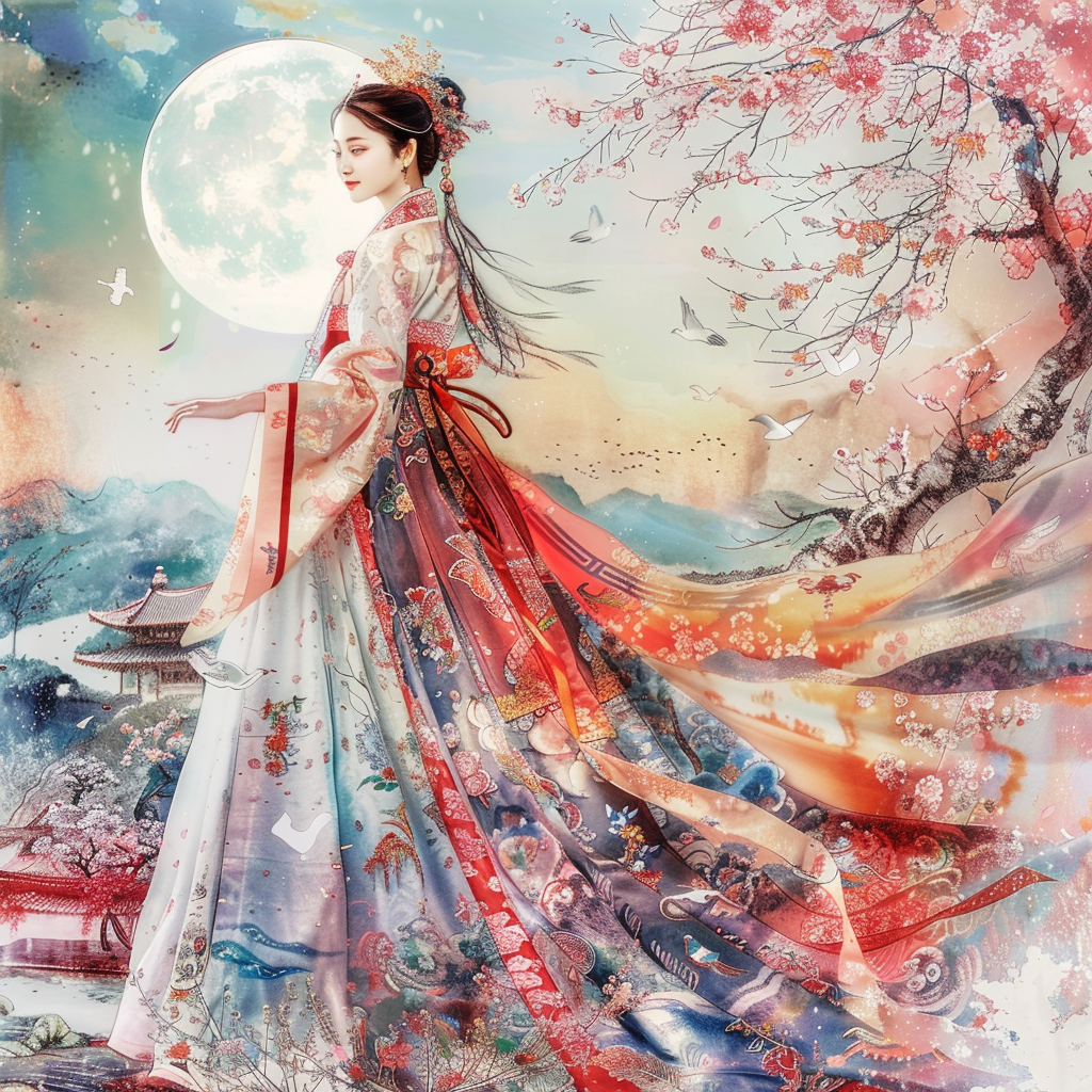 A Korean Beauty Beneath the Blossoming Night