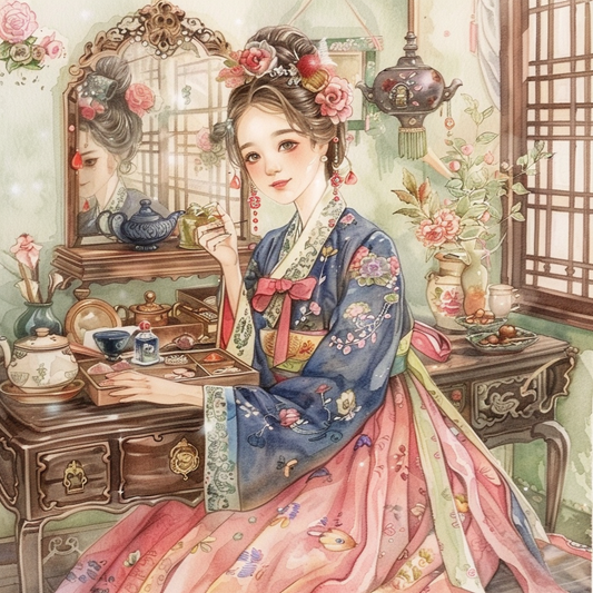 Grace at the Vanity: Korean Lady in Hanbok