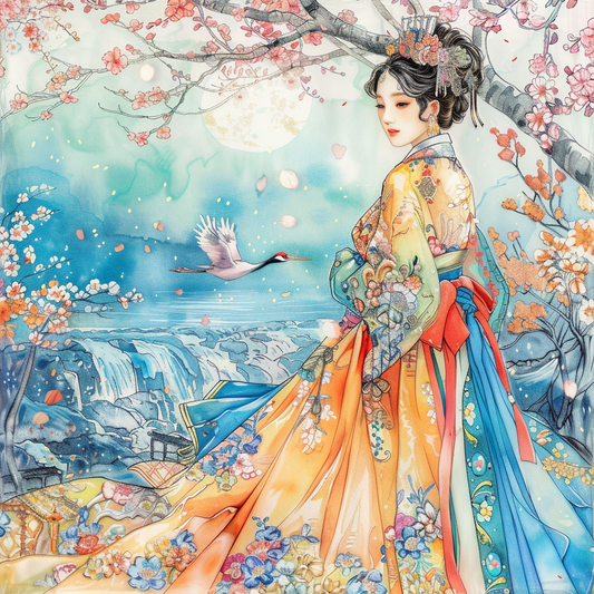 Eternal Grace: The Lady of Blossoms and Moonlight