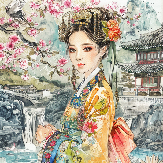 Blossoms of the Palace: Korean Princess by the Waterfall