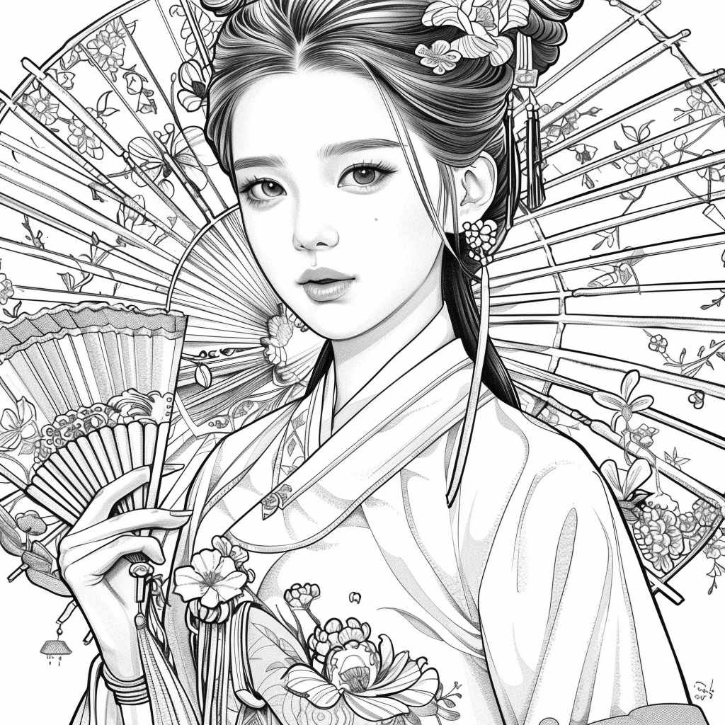 Regal Grace: Korean Princess with Fan