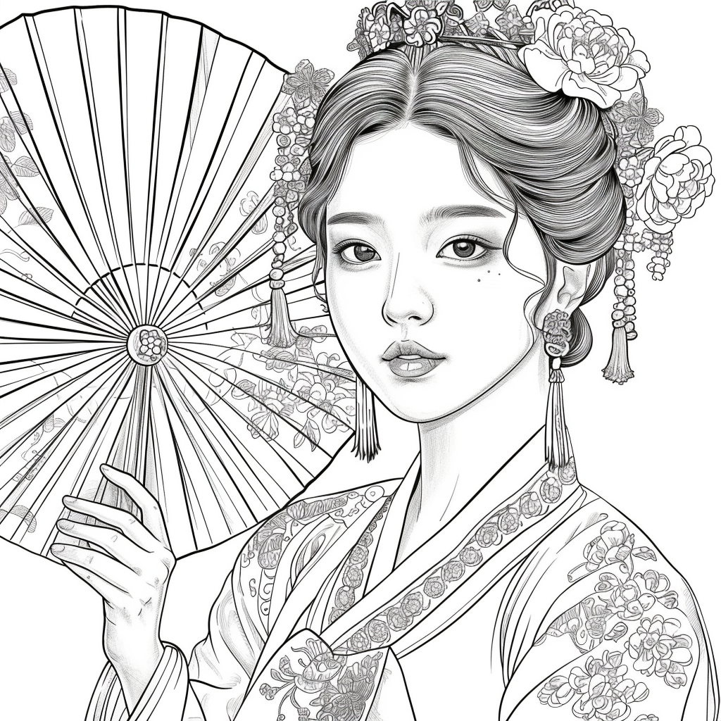 Regal Grace: Korean Princess with Fan