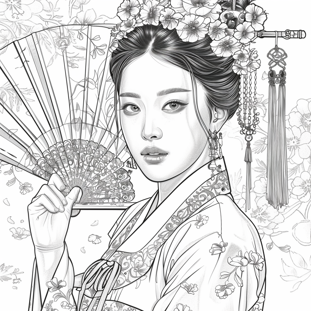 Regal Grace: Korean Princess with Fan