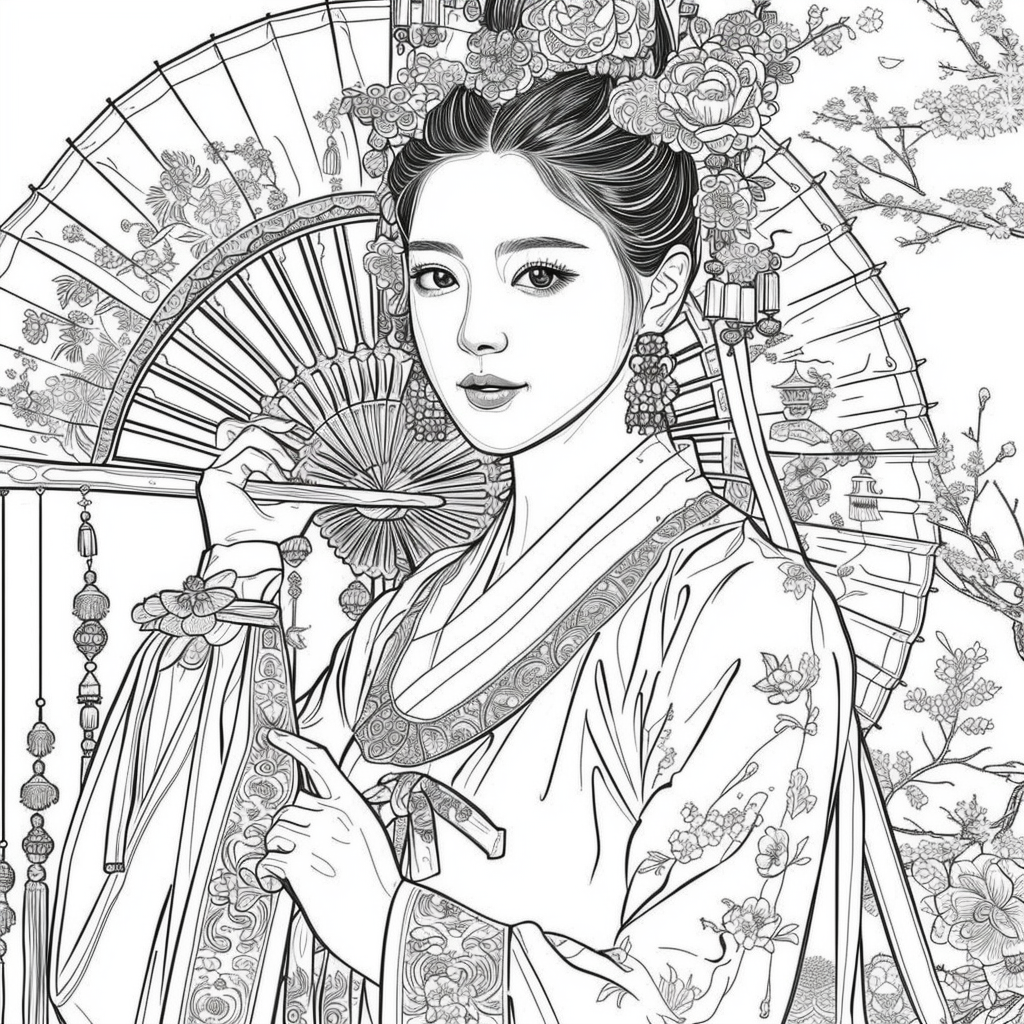 Regal Grace: Korean Princess with Fan