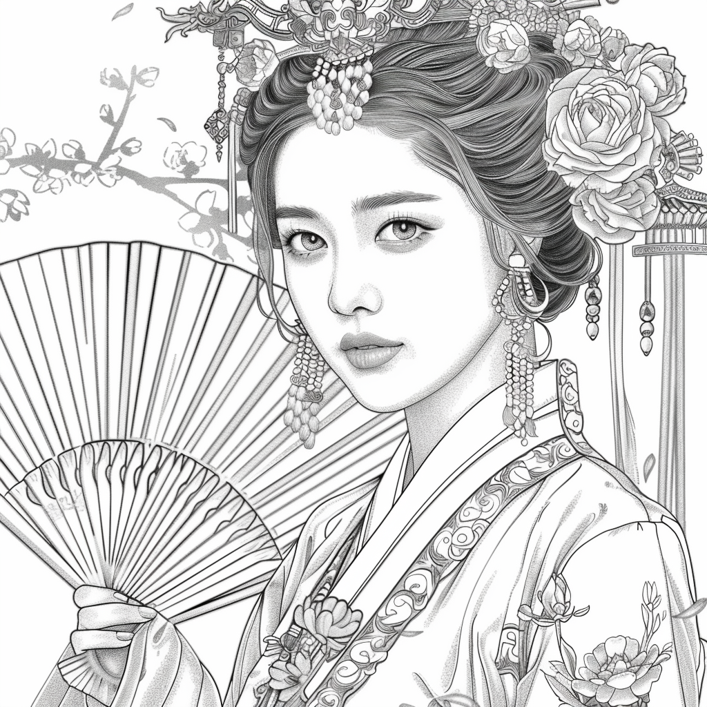 Regal Grace: Korean Princess with Fan