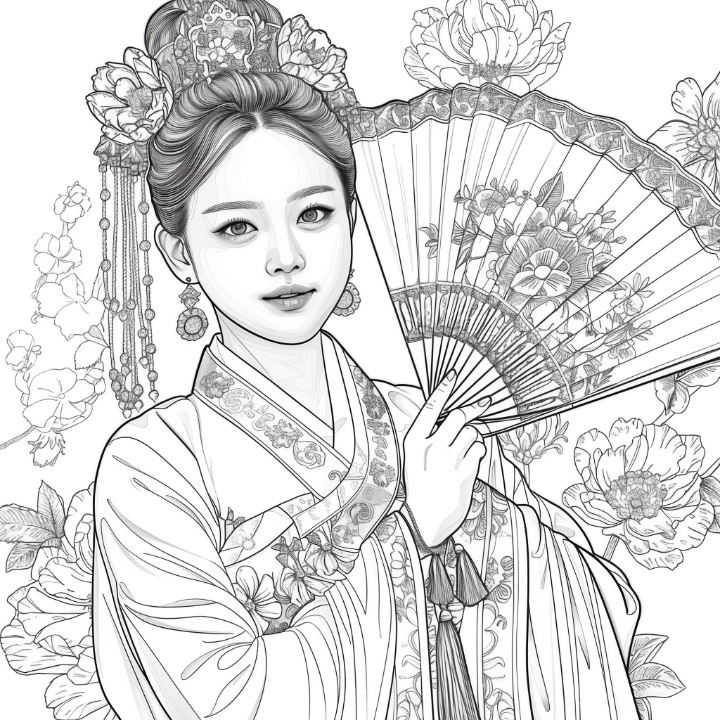 Regal Grace: Korean Princess with Fan