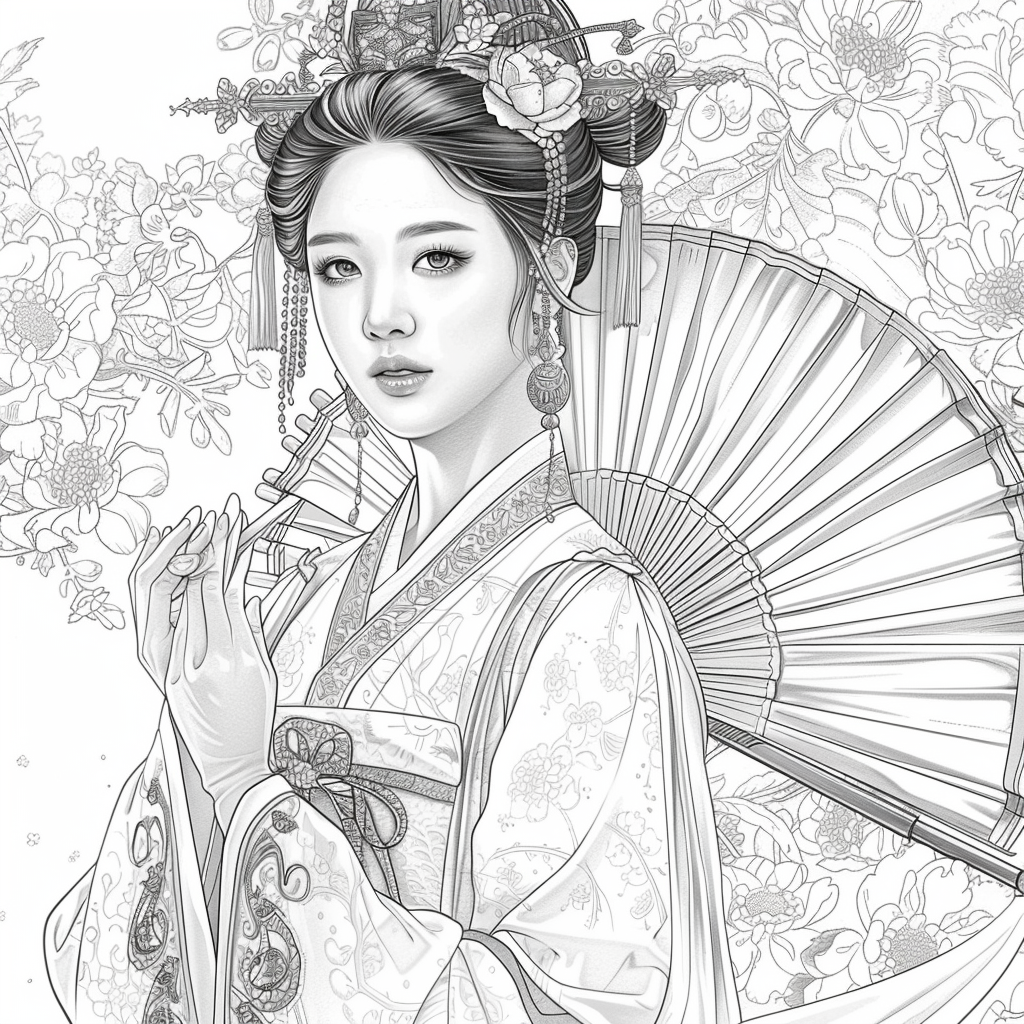 Regal Grace: Korean Princess with Fan