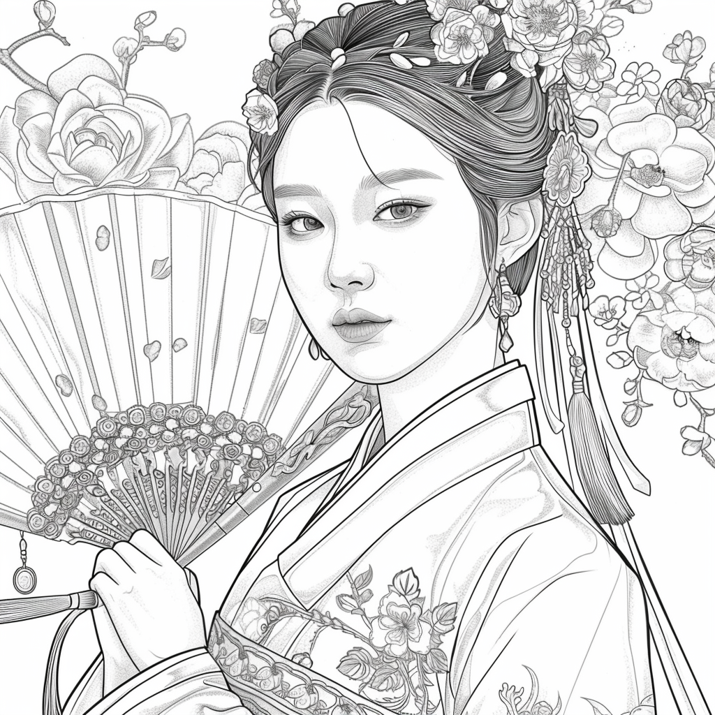 Regal Grace: Korean Princess with Fan