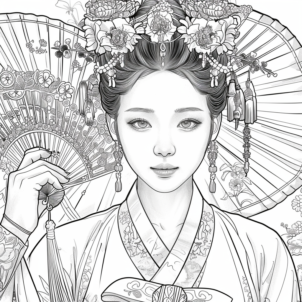 Regal Grace: Korean Princess with Fan