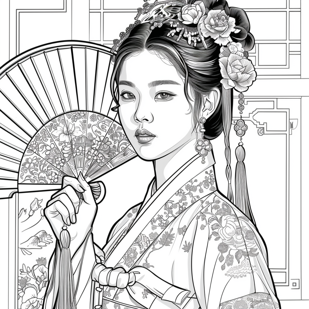 Regal Grace: Korean Princess with Fan