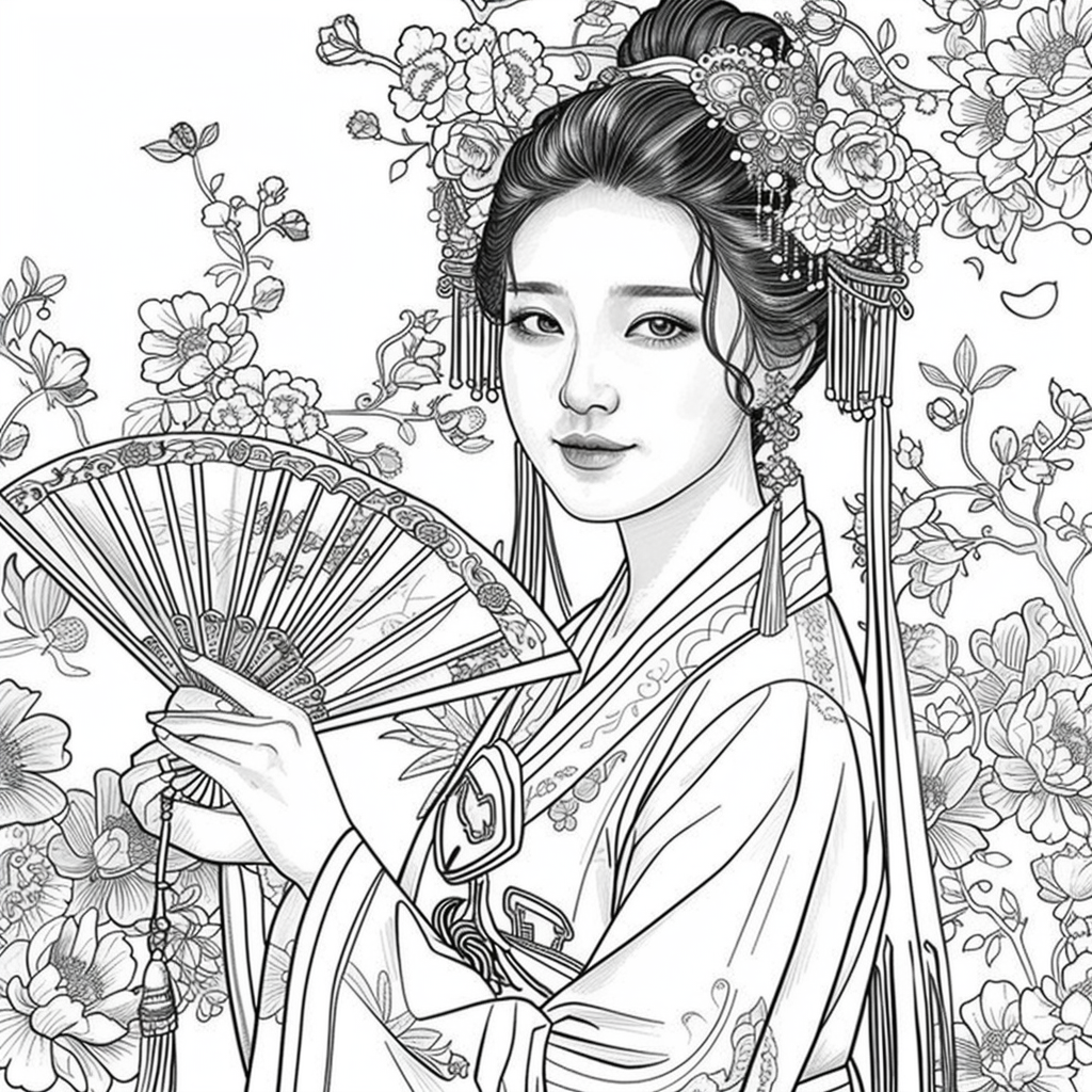 Regal Grace: Korean Princess with Fan