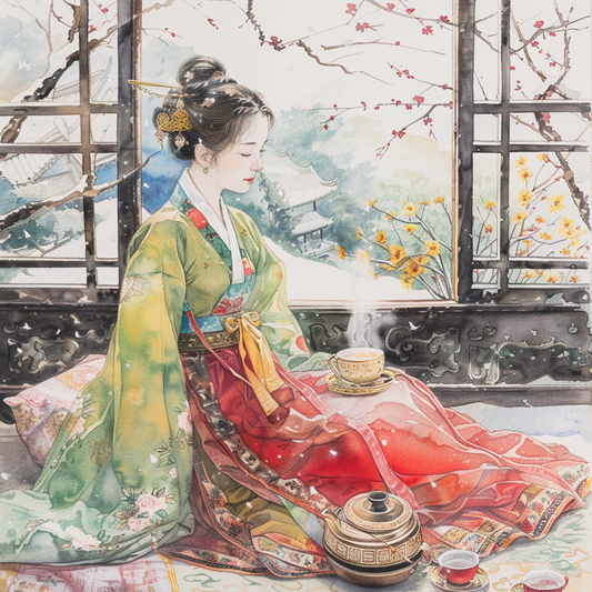 Tranquil Moments: Korean Lady with Tea in Winter
