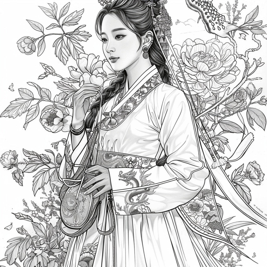 The Blossom Empress – A Symphony of Hanbok and Flowers