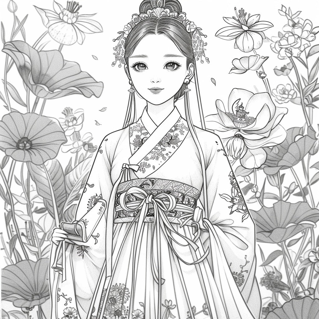 The Blossom Empress – A Symphony of Hanbok and Flowers