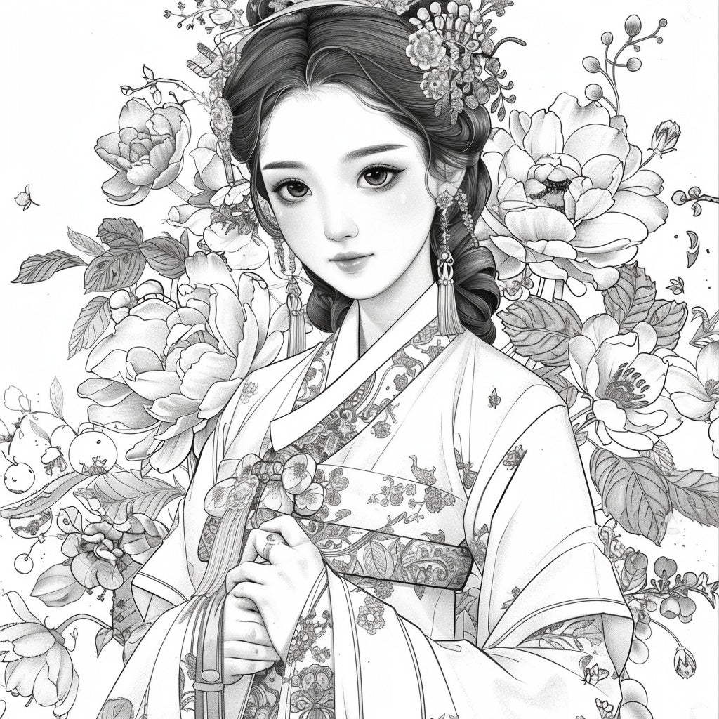 The Blossom Empress – A Symphony of Hanbok and Flowers