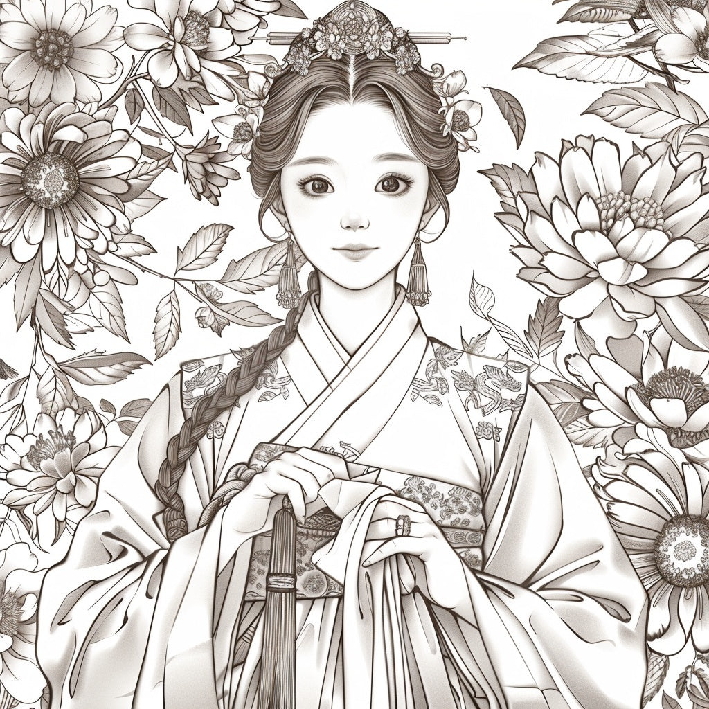 The Blossom Empress – A Symphony of Hanbok and Flowers