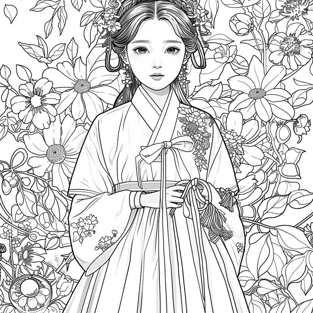 The Blossom Empress – A Symphony of Hanbok and Flowers