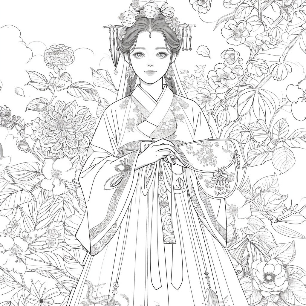 The Blossom Empress – A Symphony of Hanbok and Flowers