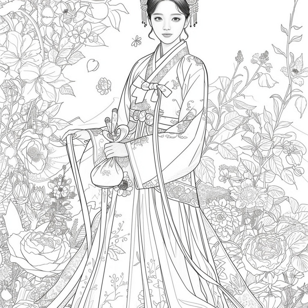 The Blossom Empress – A Symphony of Hanbok and Flowers