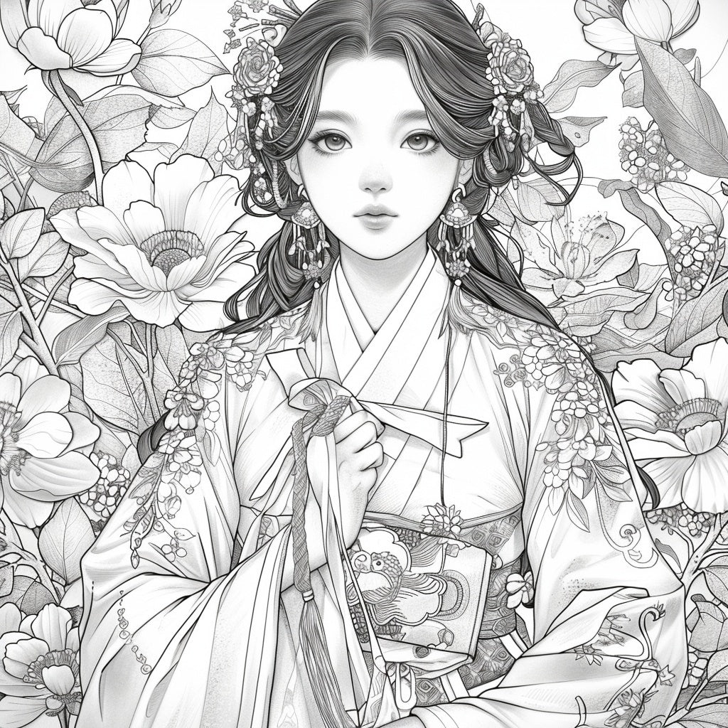 The Blossom Empress – A Symphony of Hanbok and Flowers