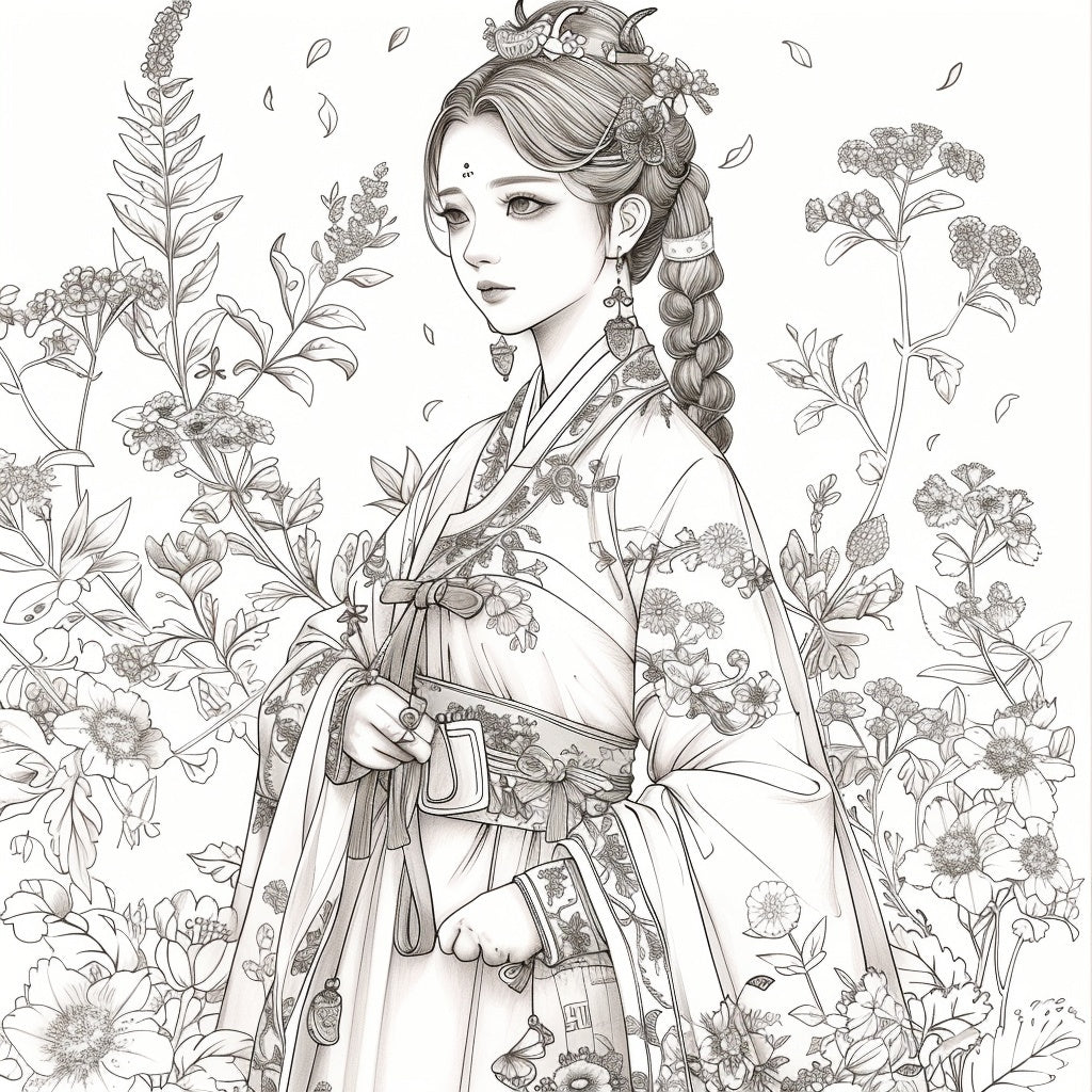 The Blossom Empress – A Symphony of Hanbok and Flowers