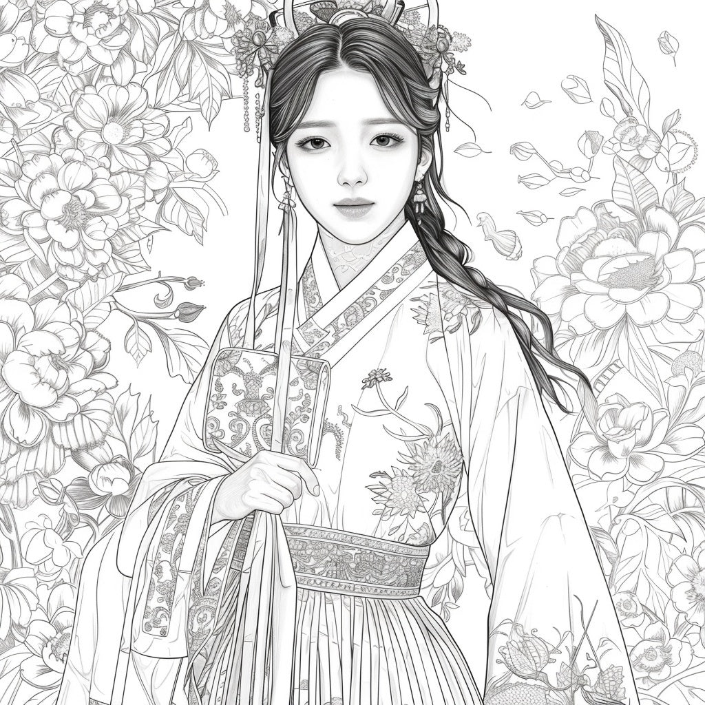 The Blossom Empress – A Symphony of Hanbok and Flowers