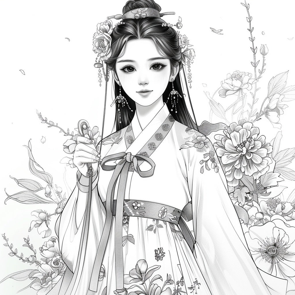 The Blossom Empress – A Symphony of Hanbok and Flowers