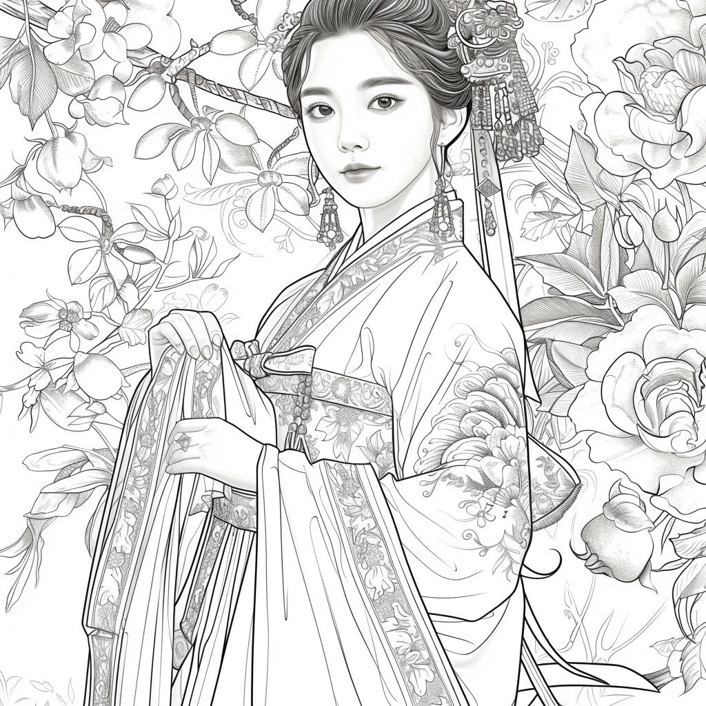 The Blossom Empress – A Symphony of Hanbok and Flowers