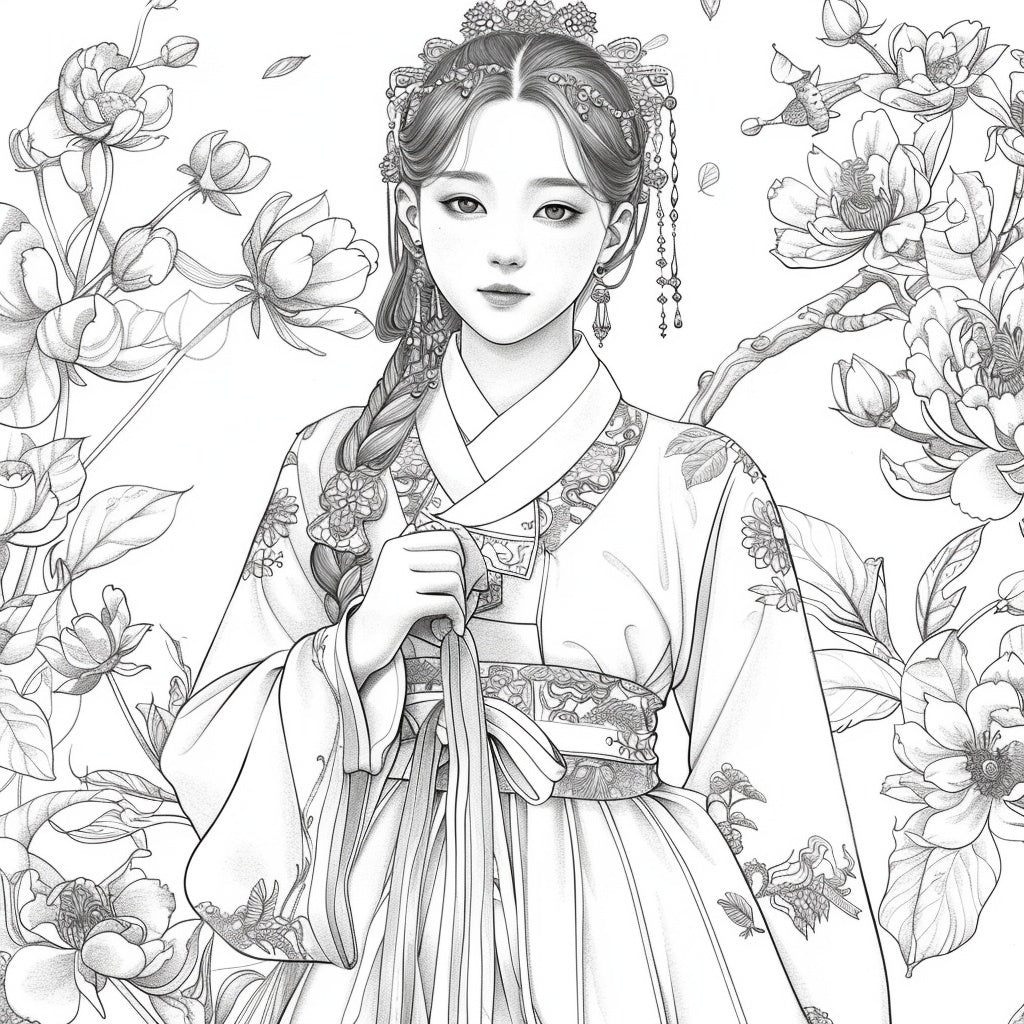 The Blossom Empress – A Symphony of Hanbok and Flowers
