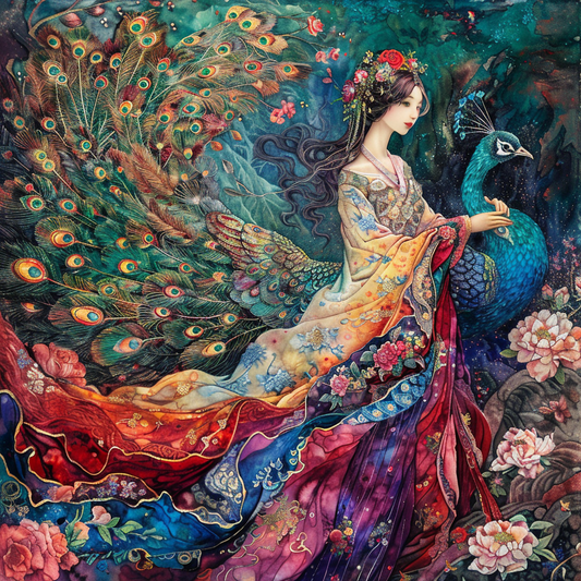 The Enchanted Princess and Her Peacock Guardian