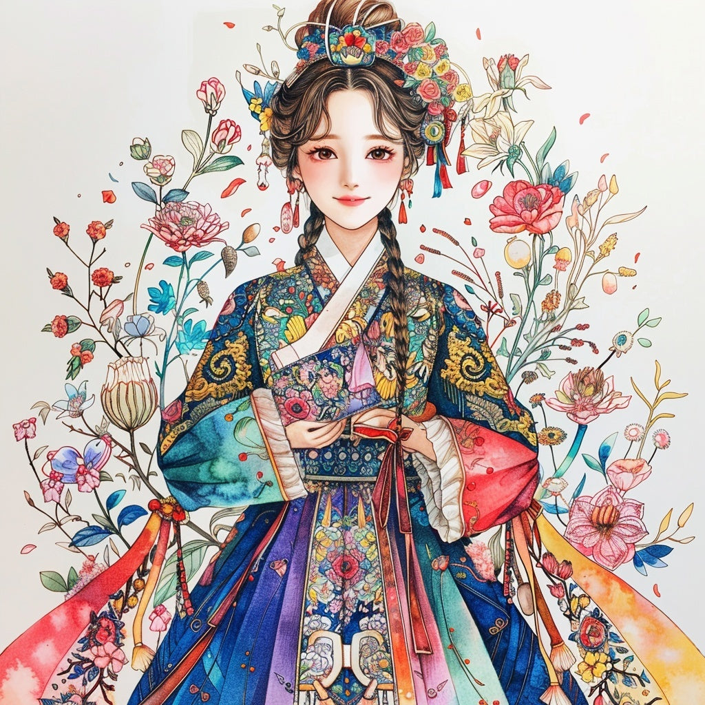 The Blossom Empress – A Symphony of Hanbok and Flowers