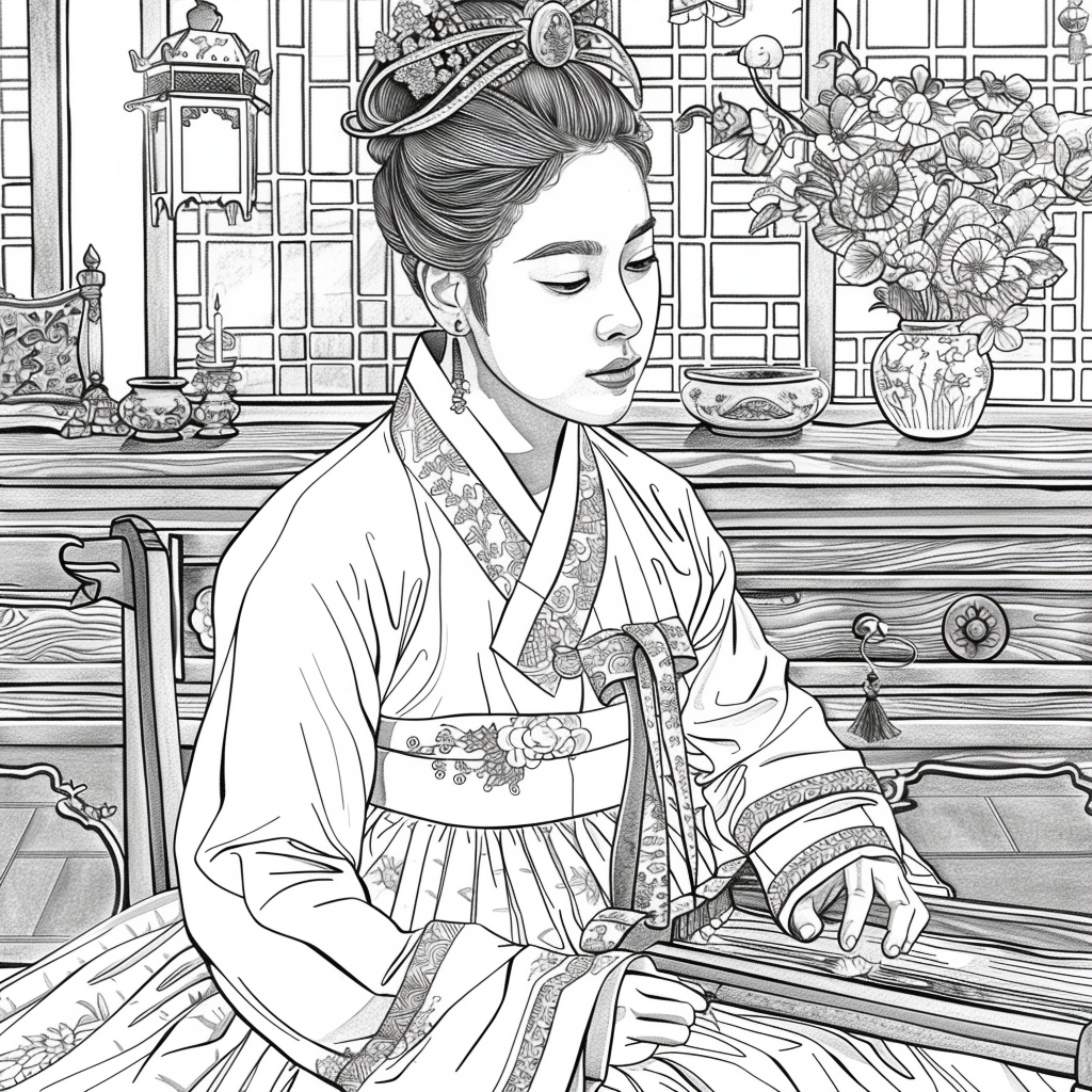 Moonlit Letters: Korean Maiden at Her Writing Desk