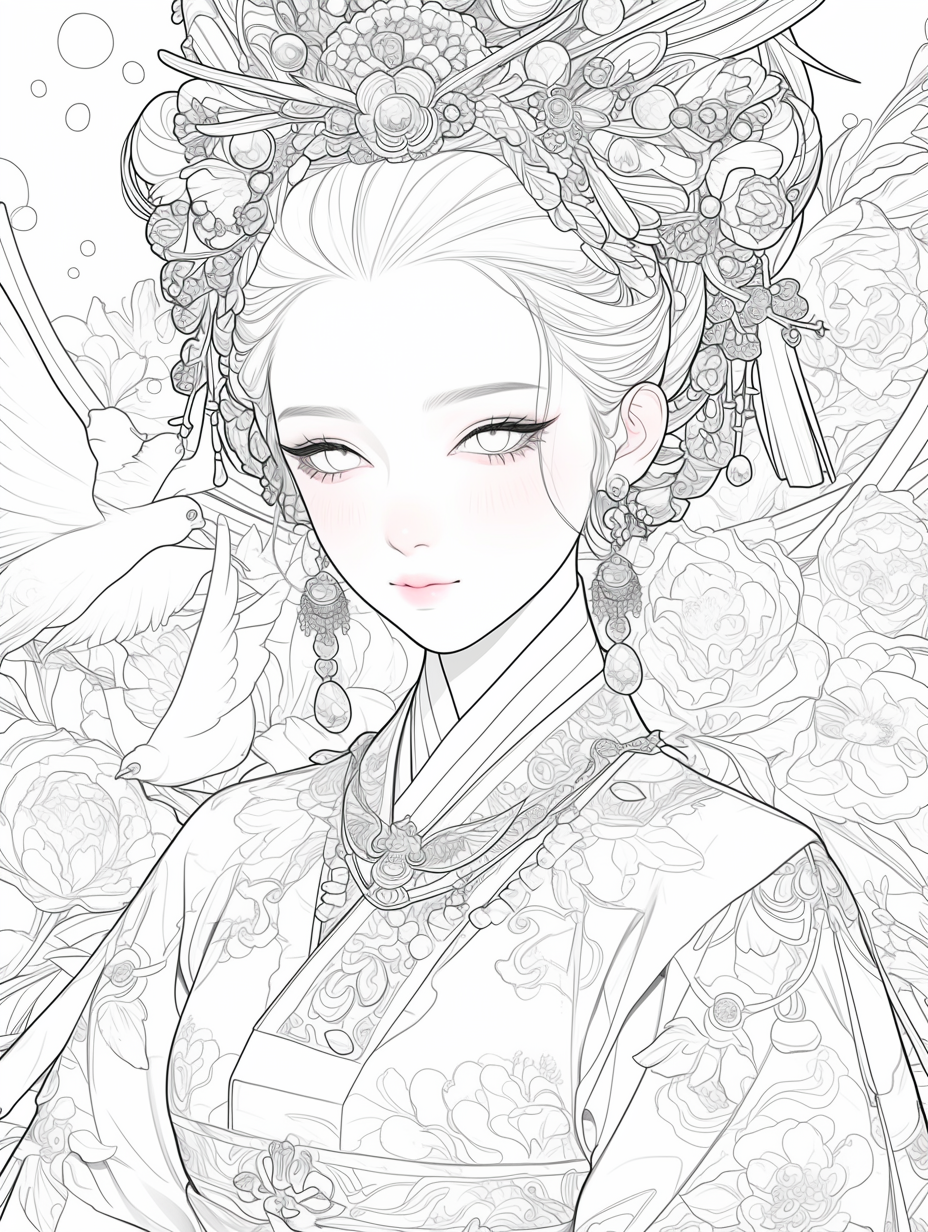 Korean Hanbok Fantasy with Peacock Wings