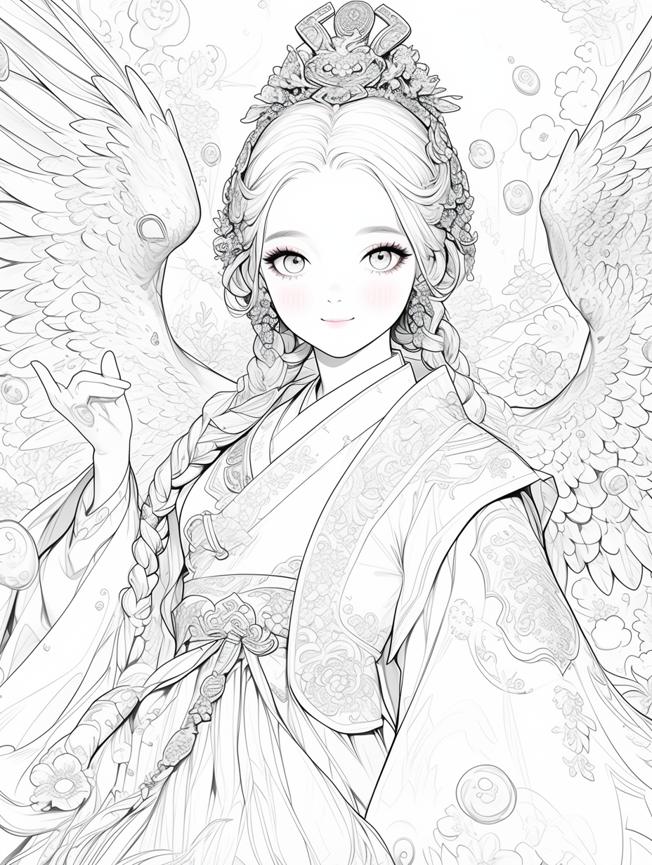 Korean Hanbok Fantasy with Peacock Wings