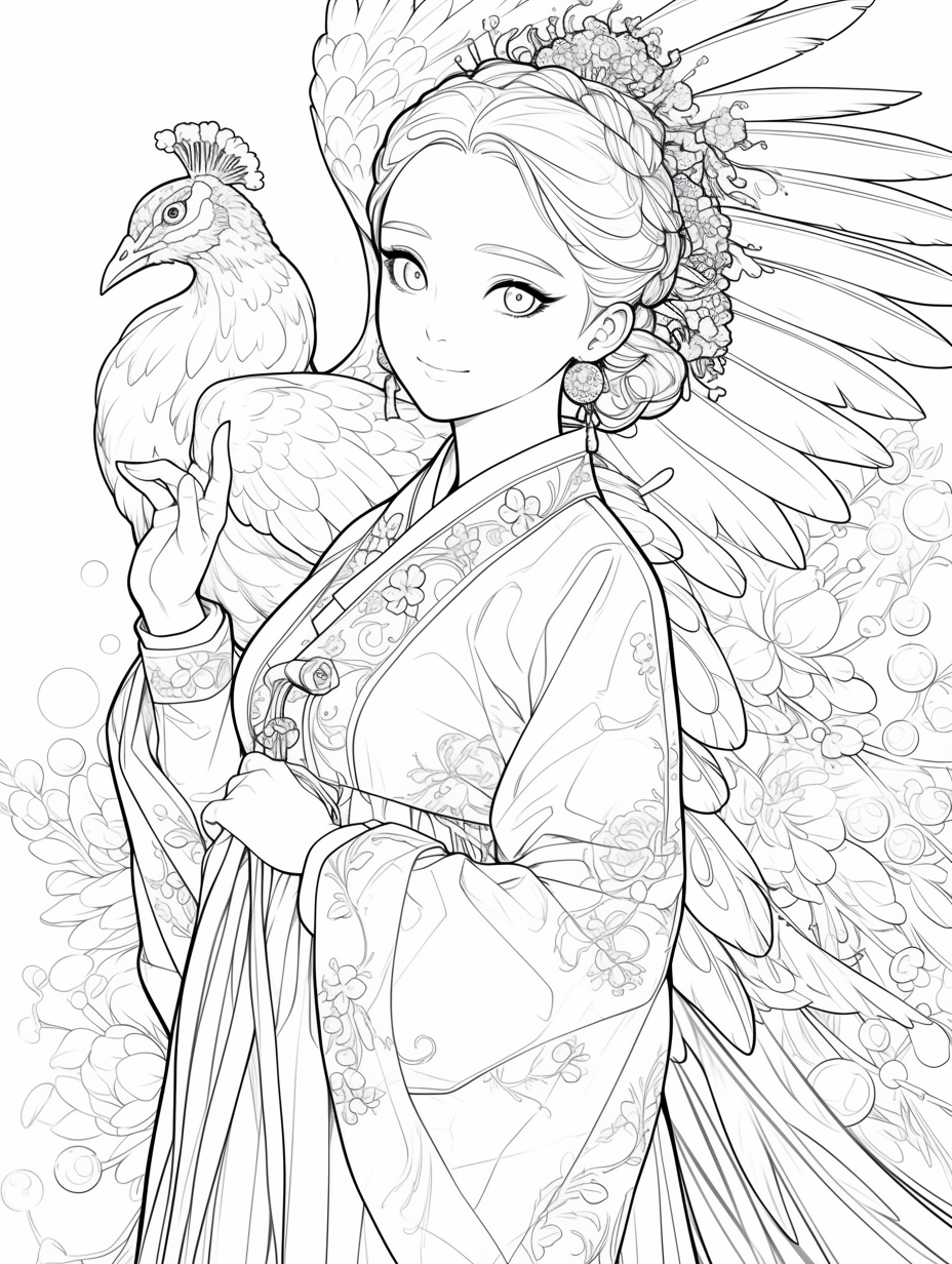 Korean Hanbok Fantasy with Peacock Wings