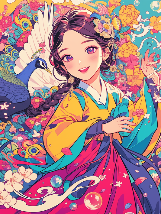 Korean Hanbok Fantasy with Peacock Wings