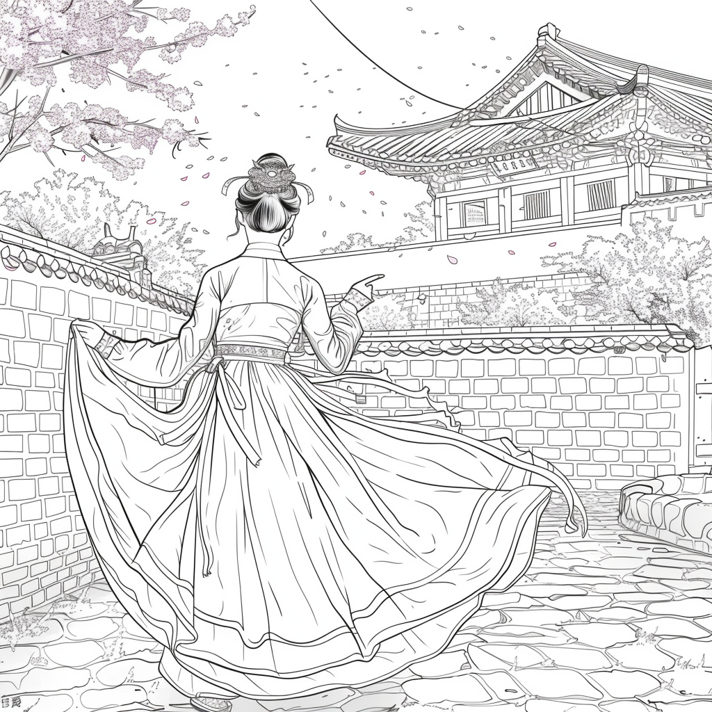 Spring Reverie: Hanbok Lady Overlooking the Palace