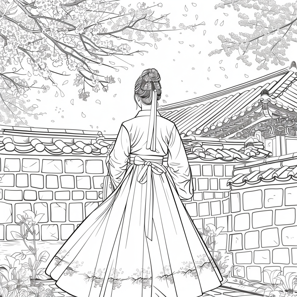 Spring Reverie: Hanbok Lady Overlooking the Palace