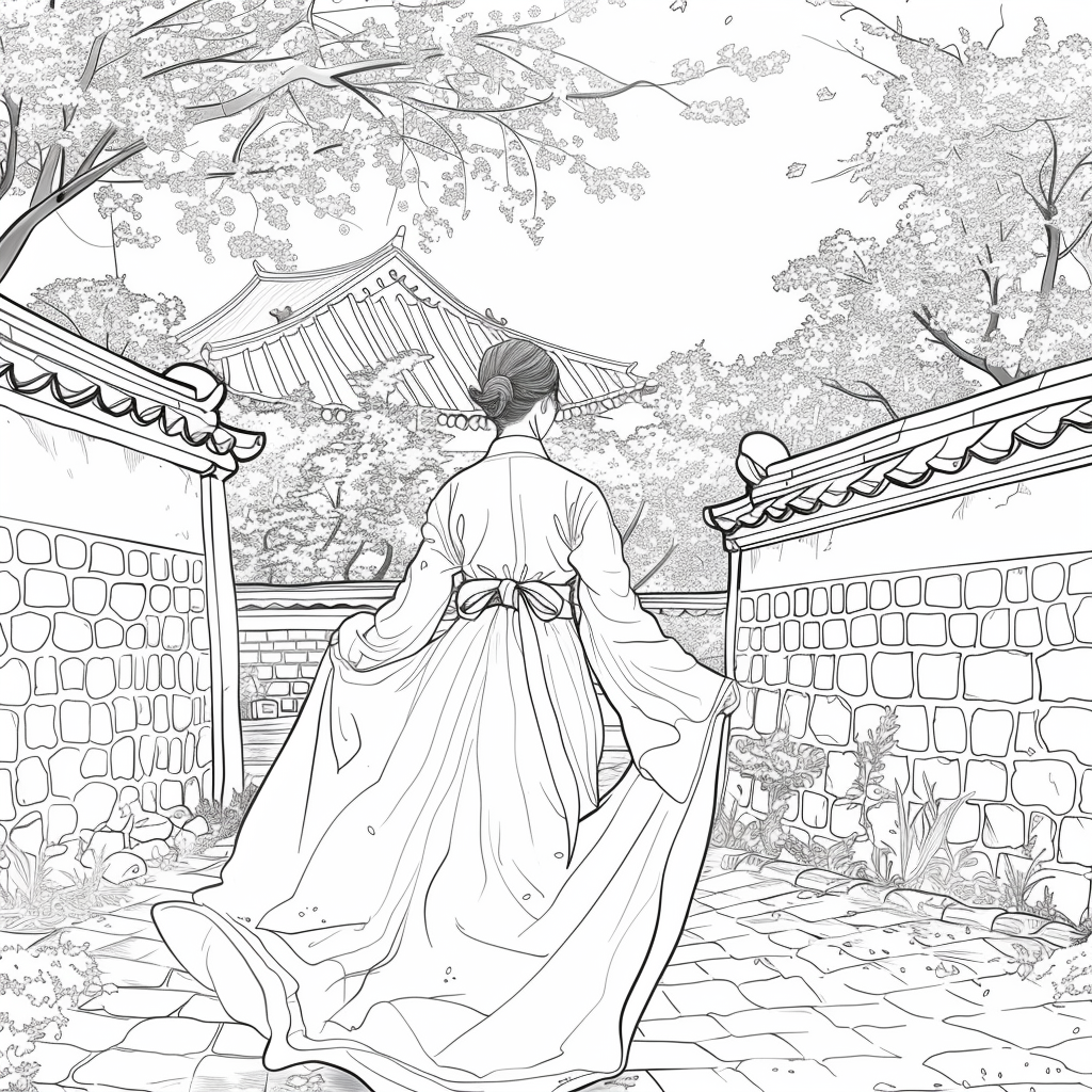 Spring Reverie: Hanbok Lady Overlooking the Palace