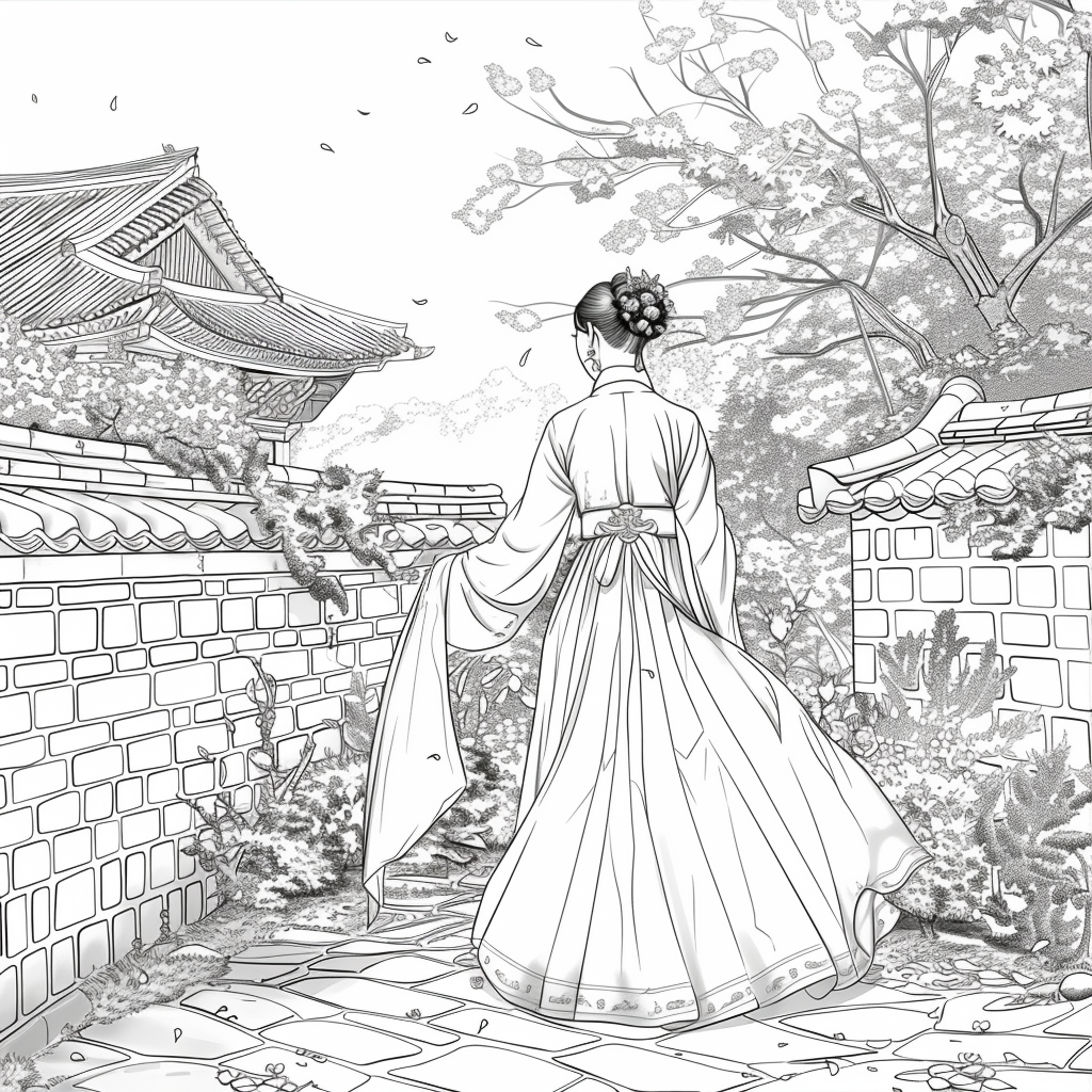 Spring Reverie: Hanbok Lady Overlooking the Palace