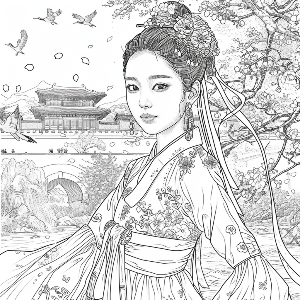 A Korean Beauty Beneath the Blossoming Night