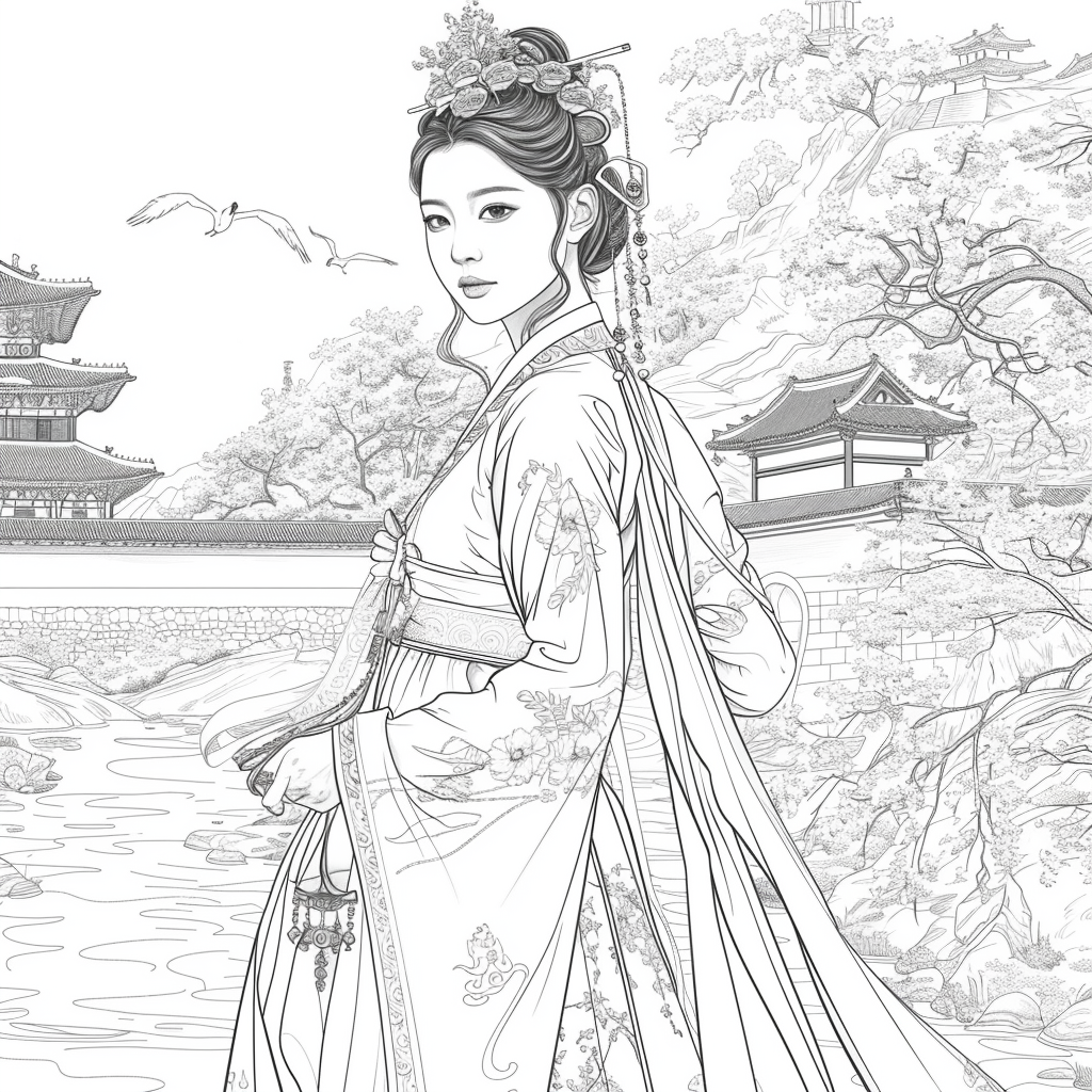 A Korean Beauty Beneath the Blossoming Night