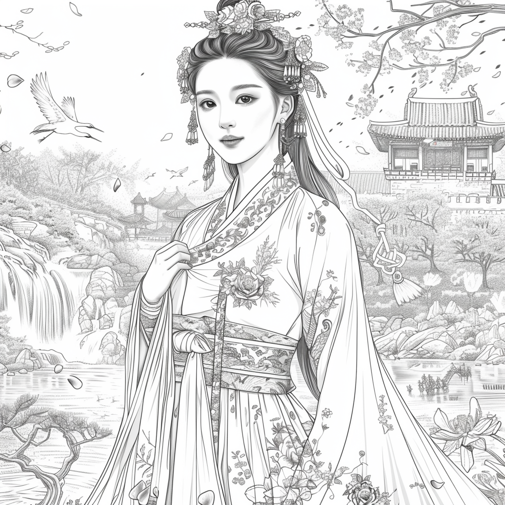 A Korean Beauty Beneath the Blossoming Night