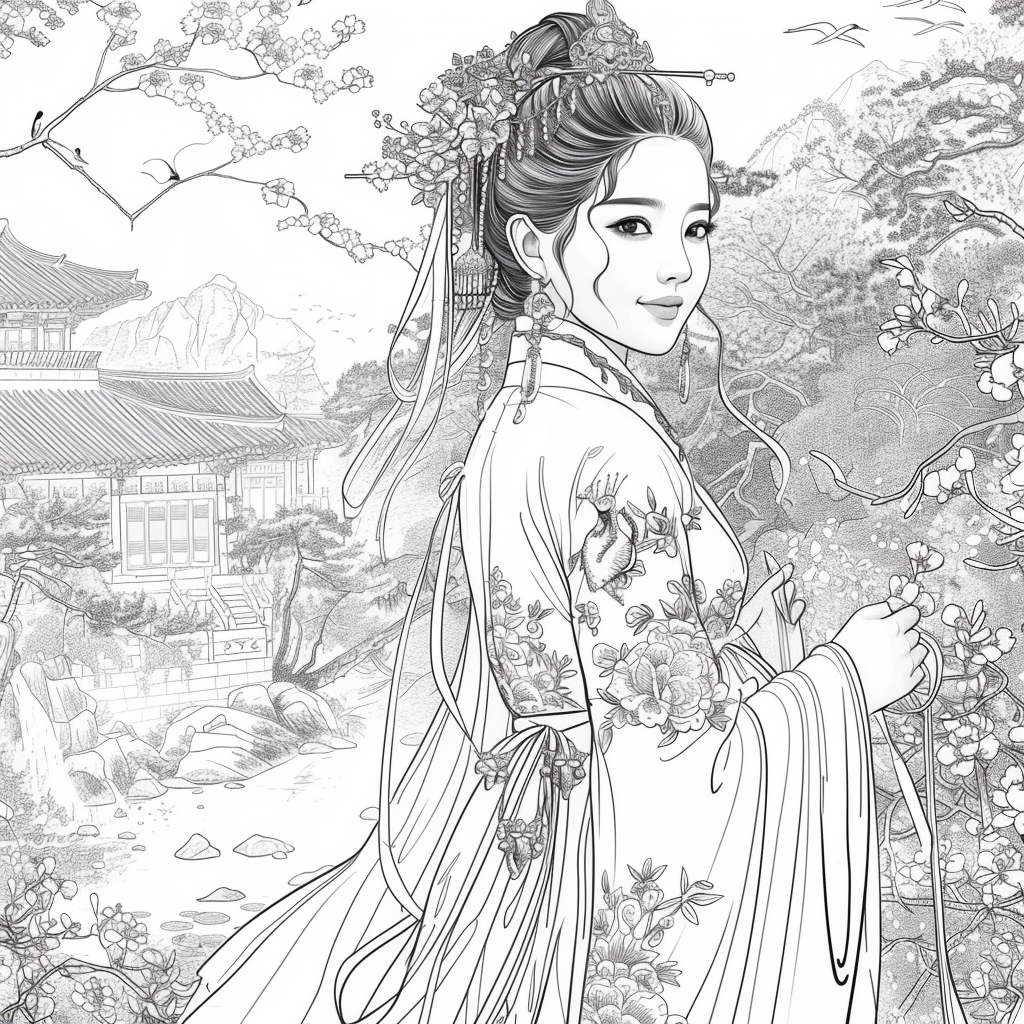 A Korean Beauty Beneath the Blossoming Night