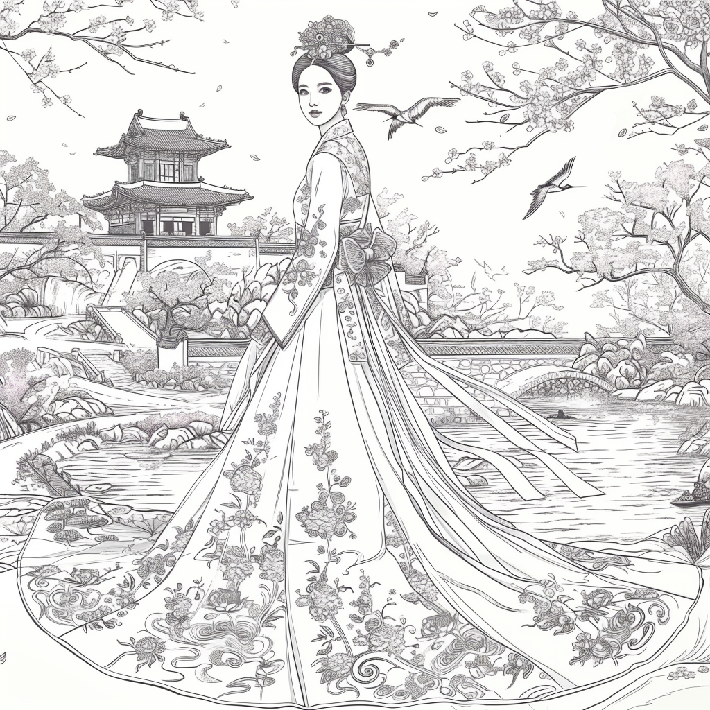 A Korean Beauty Beneath the Blossoming Night