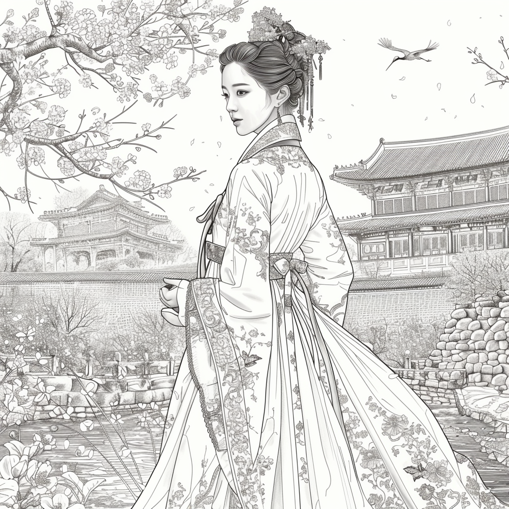 A Korean Beauty Beneath the Blossoming Night